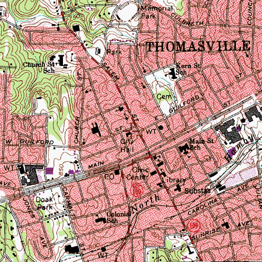 Topographic Map of Thomasville Police Department, NC