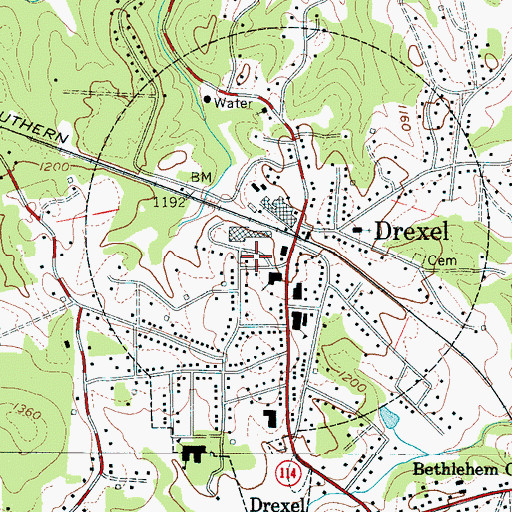 Topographic Map of Drexel Police Department, NC