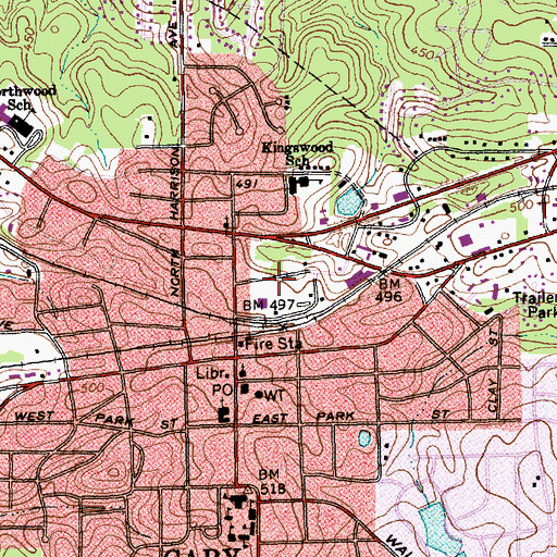 Topographic Map of Cary Police Department Headquarters and District 1, NC