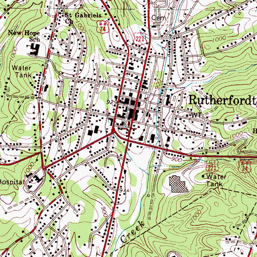 Topographic Map of Rutherfordton Police Department, NC