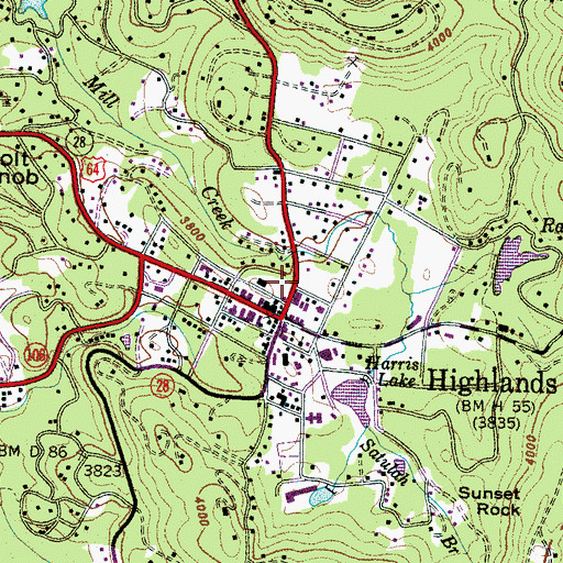 Topographic Map of Highlands Police Department, NC