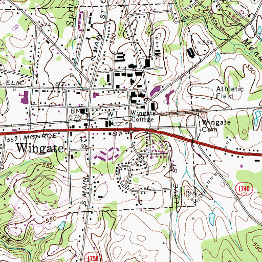 Topographic Map of Wingate Police Department, NC