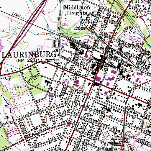 Topographic Map of Laurinburg Police Department, NC