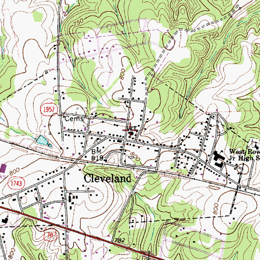 Topographic Map of Cleveland Police Department, NC