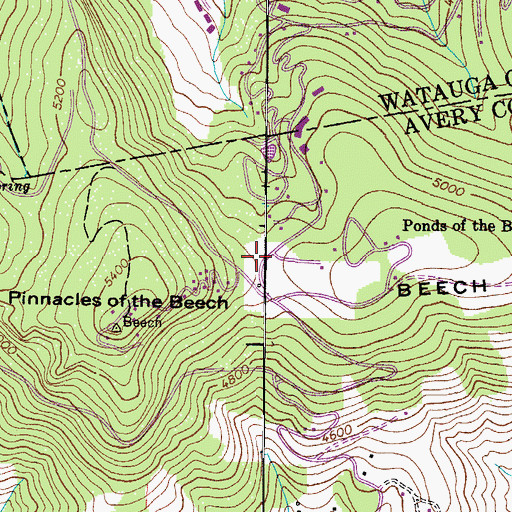 Topographic Map of Beech Mountain Police Department, NC