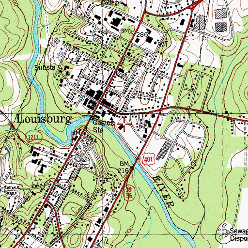 Topographic Map of Louisburg Police Department, NC