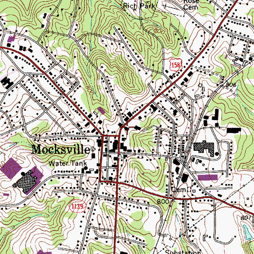 Topographic Map of Mocksville Police Department, NC