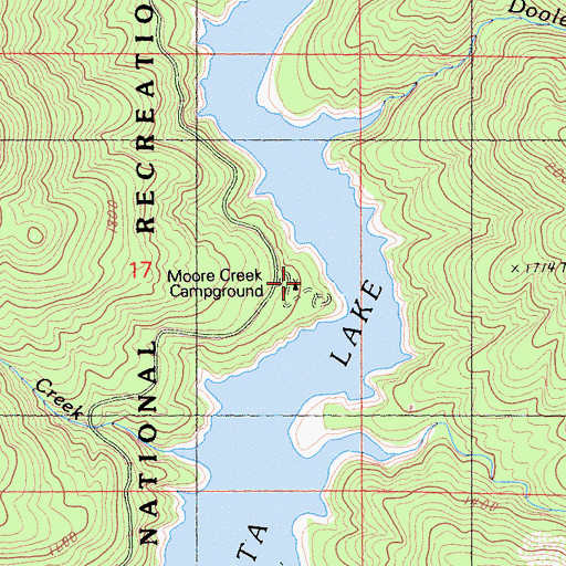 Topographic Map of Moore Creek Campground, CA