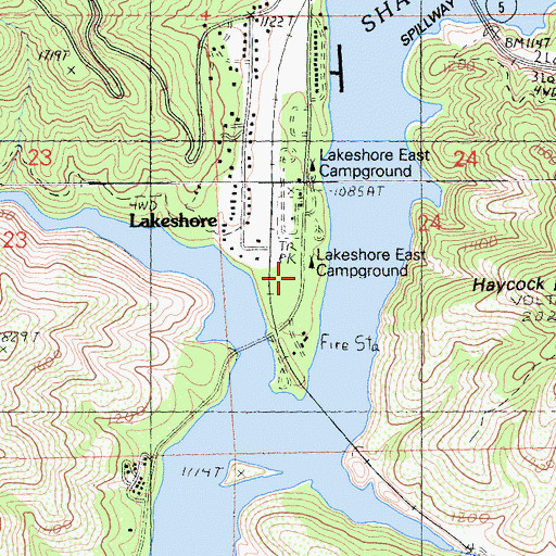 Topographic Map of Lakeshore East Campground, CA