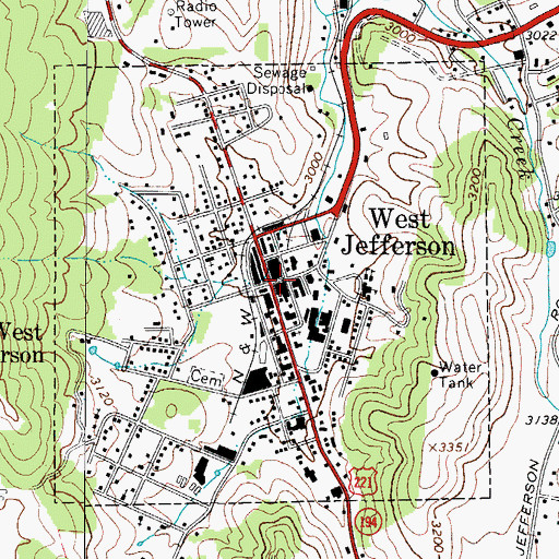 Topographic Map of West Jefferson Police Department, NC