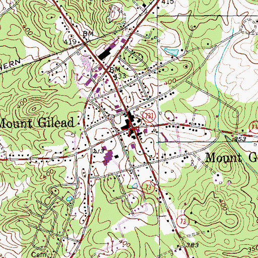 Topographic Map of Mount Gilead Police Department, NC