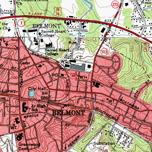 Topographic Map of Belmont Police Department, NC