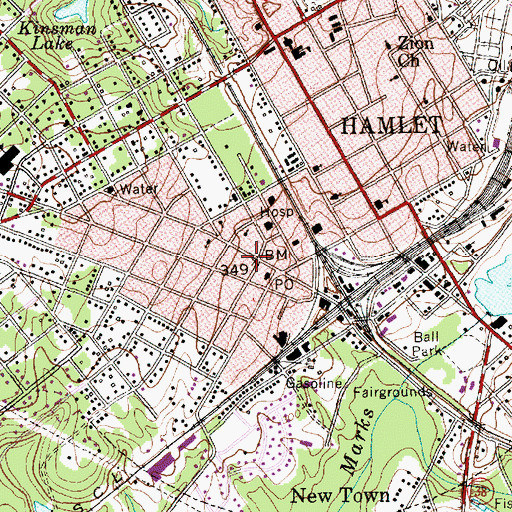 Topographic Map of Hamlet City Police Department, NC