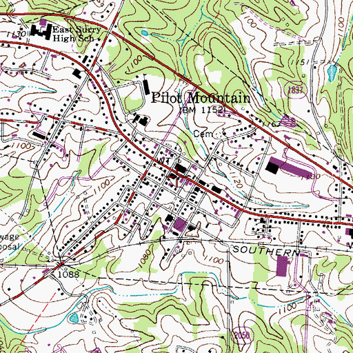 Topographic Map of Pilot Mountain Police Department, NC