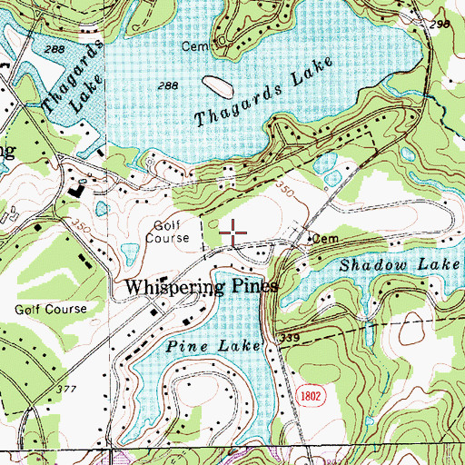 Topographic Map of Whispering Pines Police Department, NC