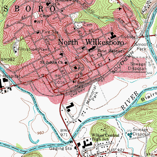 Topographic Map of North Wilkesboro Police Department, NC