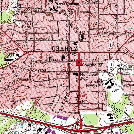 Topographic Map of Alamance County Sheriff's Office, NC