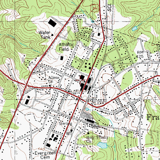 Topographic Map of Franklinton Police Department, NC