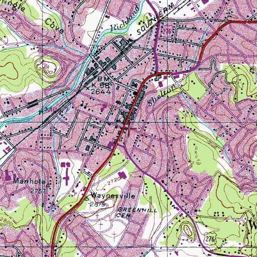Topographic Map of Waynesville Police Department, NC