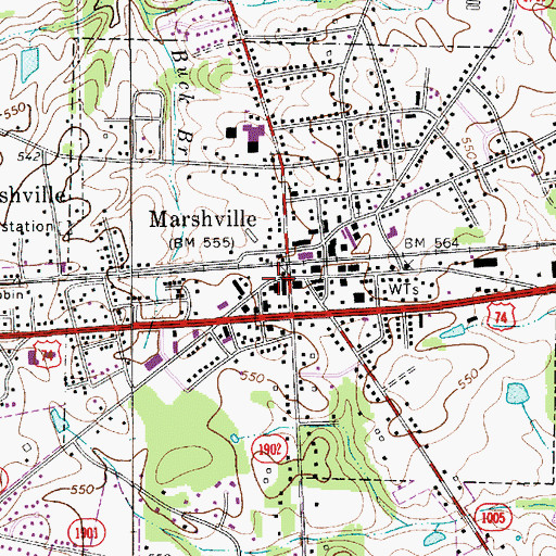 Topographic Map of Marshville Police Department, NC