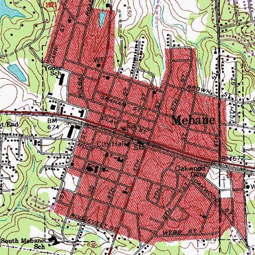 Topographic Map of Mebane Police Department, NC