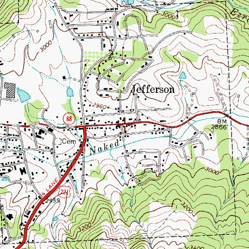 Topographic Map of Jefferson Police Department, NC