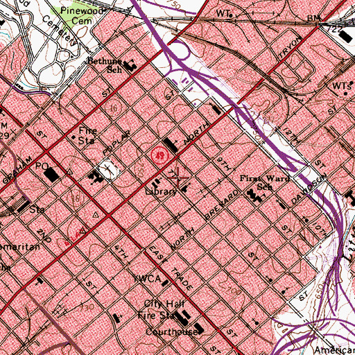 Topographic Map of Charlotte - Mecklenburg Police Department Central Division, NC
