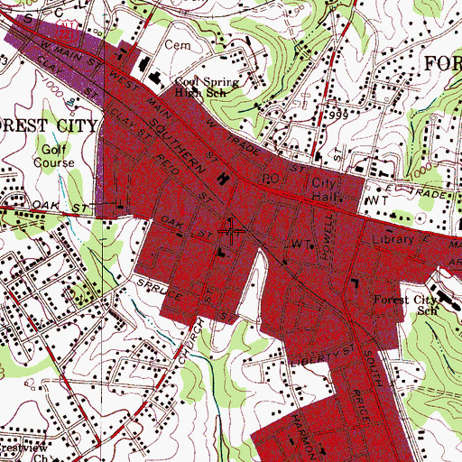 Topographic Map of Forest City Police Department, NC