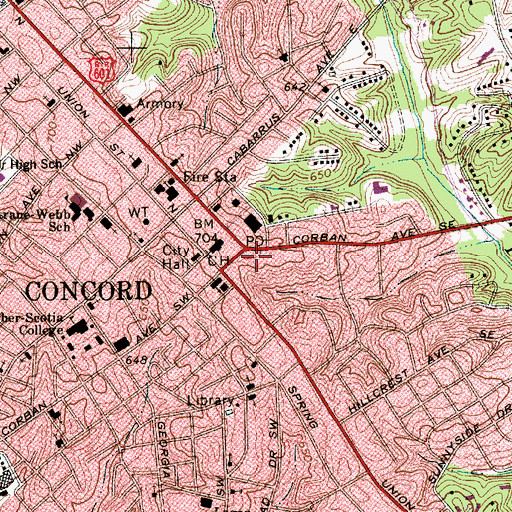 Topographic Map of Cabarrus County Sheriff's Office, NC