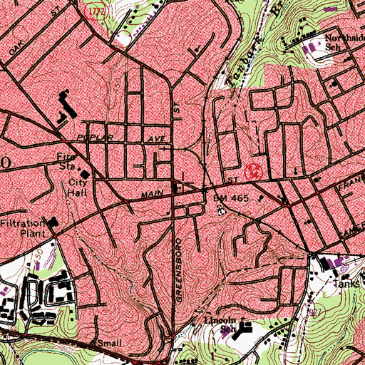 Topographic Map of Carrboro Police Department, NC