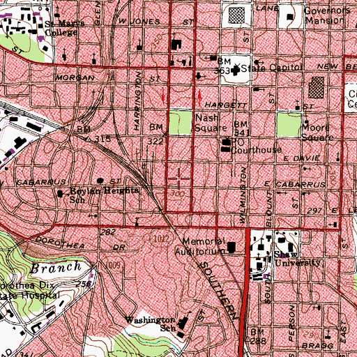 Topographic Map of Raleigh Police Department Downtown District, NC