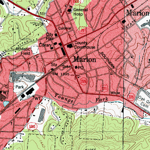 Topographic Map of Marion Police Department, NC