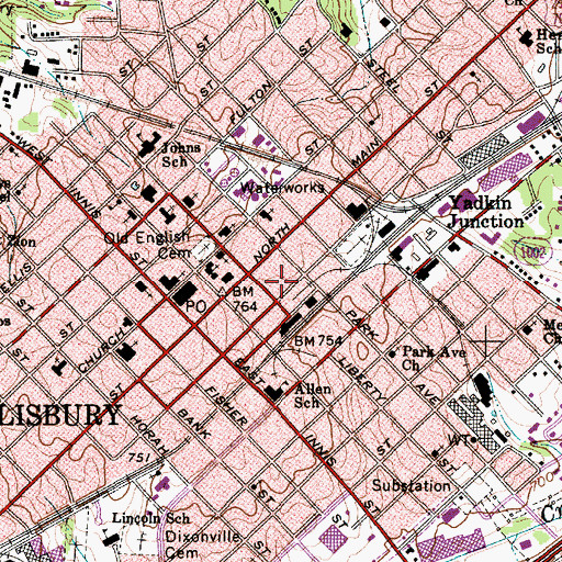 Topographic Map of Salisbury Police Department, NC