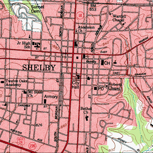 Topographic Map of Shelby Police Department, NC