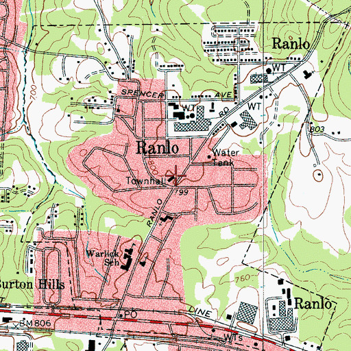 Topographic Map of Town of Ranlo Police Department, NC