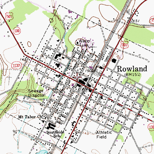 Topographic Map of Rowland Police Department, NC