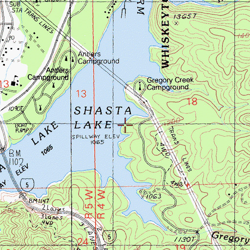 Topographic Map of Gregory Beach Campground, CA