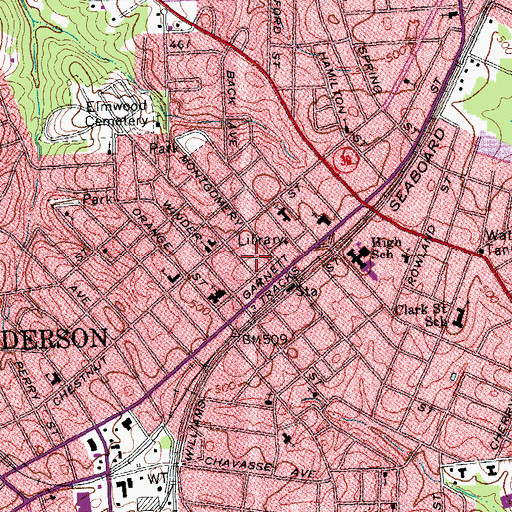 Topographic Map of Henderson Police Department, NC