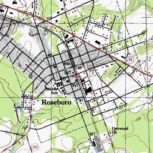 Topographic Map of Roseboro Police Department, NC