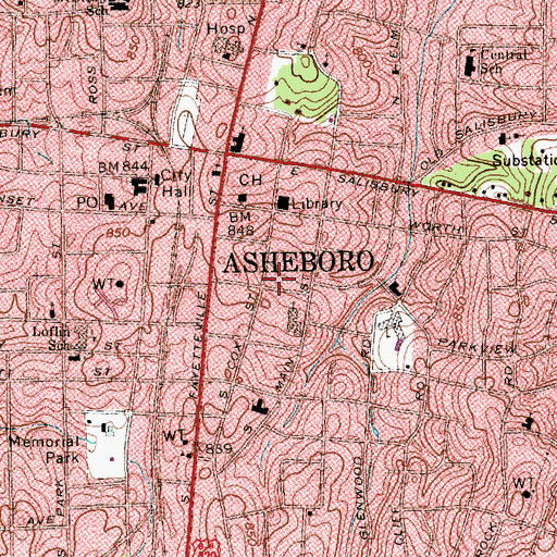 Topographic Map of Asheboro Police Department, NC