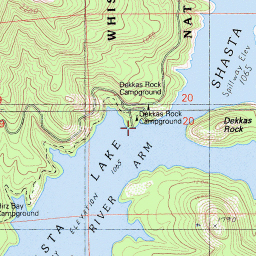 Topographic Map of Dekkas Rock Campground, CA