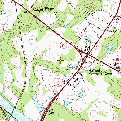 Topographic Map of Harnett County Sheriff's Office, NC