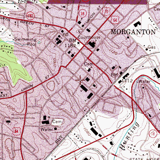 Topographic Map of Morganton Police Department, NC