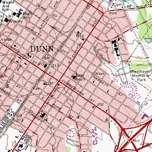 Topographic Map of Dunn Police Department, NC