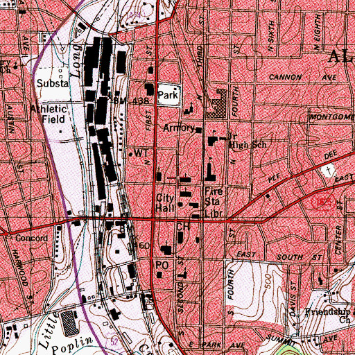 Topographic Map of Albemarle Police Department, NC