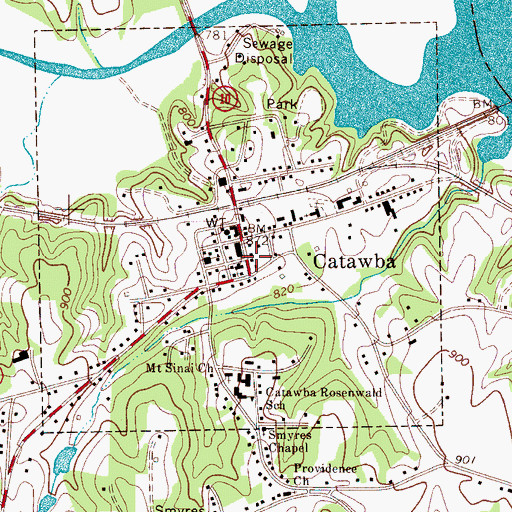 Topographic Map of Catawba Police Department, NC