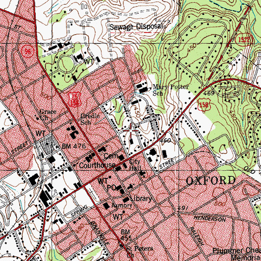 Topographic Map of Oxford Police Department, NC