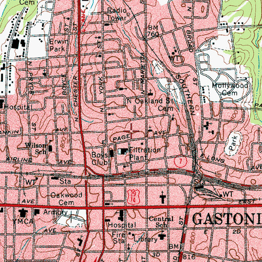 Topographic Map of Gaston County Sheriff's Office, NC
