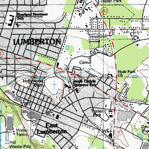 Topographic Map of Lumberton Police Department East Substation, NC
