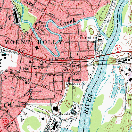 Topographic Map of Mount Holly Police Department, NC
